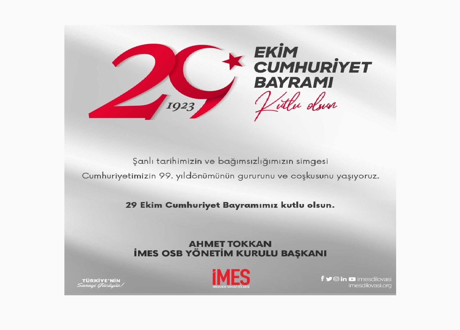 İMES OSB 29 Ekim Cumhuriyet Bayramı Kutlama İlanı