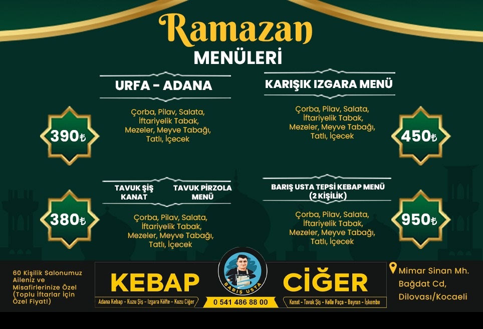 Kebapçı Barış Usta Ramazan Menüsü